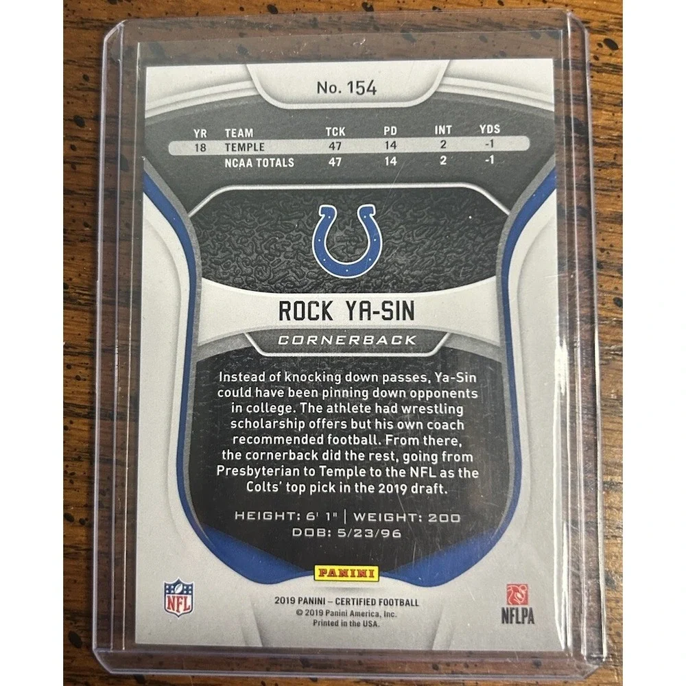 ROCK YA-SIN 2019 PANINI CERTIFIED #154 COLTS ROOKIE GREEN /5